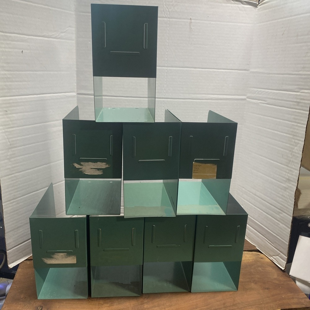 Lot 8 Vintage File Magazine Holder Organizer Storage Green Steel Metal Gaylord